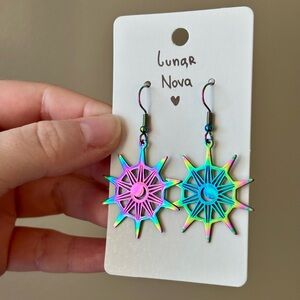 🌙 Lunar Nova Earrings ✨ Iridescent Starburst Design